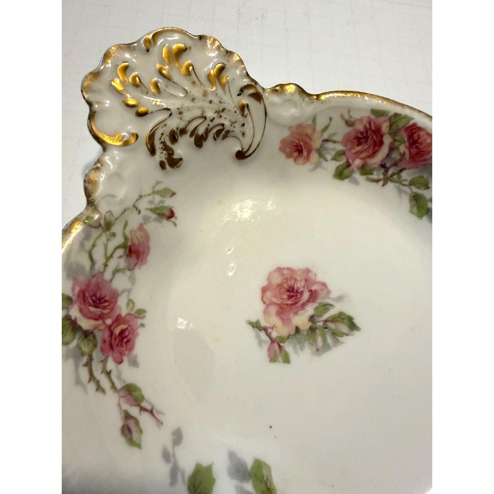 Haviland Limoges GDA Porcelain Nappy Candy Dish Pink Roses - Picture 2 of 9